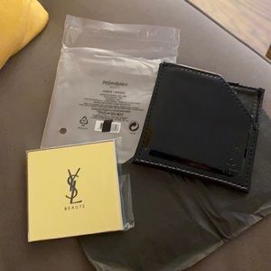 YSL gold compact mirror w black patent case